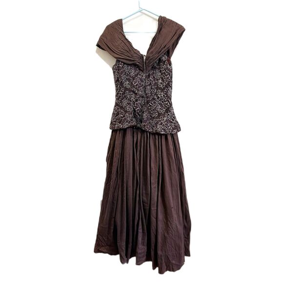 Vintage Jessica McClintock Brown Western Beaded Gown Dress  Women's Size 16 - Picture 7 of 13